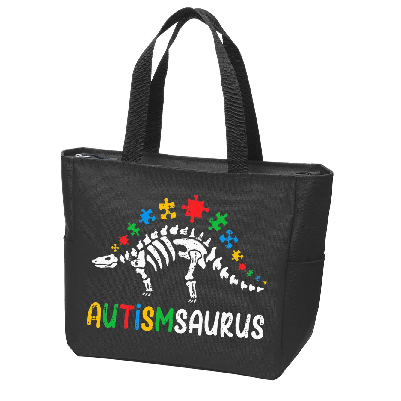 Autismsaurus Dinosaur Autism Awareness Zip Tote Bag