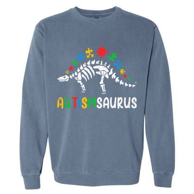 Autismsaurus Dinosaur Autism Awareness Garment-Dyed Sweatshirt