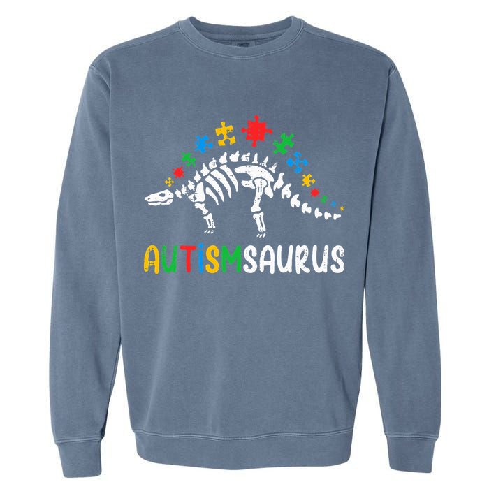 Autismsaurus Dinosaur Autism Awareness Garment-Dyed Sweatshirt