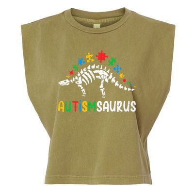 Autismsaurus Dinosaur Autism Awareness Garment-Dyed Women's Muscle Tee