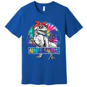 Auntiesaurus Dinosaur Aunt Saurus Summer Teacher Tie Dye Great Gift Premium T-Shirt