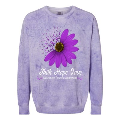 Alzheimer's Disease Awareness Faith Hope Love Purple Ribbon Great Gift Colorblast Crewneck Sweatshirt