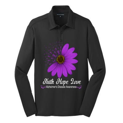 Alzheimer's Disease Awareness Faith Hope Love Purple Ribbon Great Gift Silk Touch Performance Long Sleeve Polo