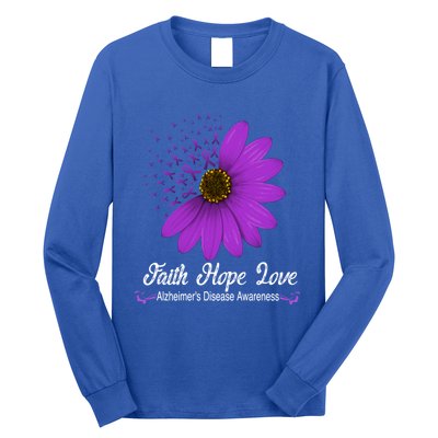 Alzheimer's Disease Awareness Faith Hope Love Purple Ribbon Great Gift Long Sleeve Shirt