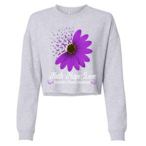 Alzheimer's Disease Awareness Faith Hope Love Purple Ribbon Great Gift Cropped Pullover Crew