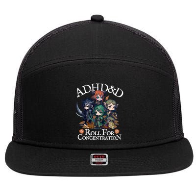 Adhd Dnd Adventurers Roll For Concentration 7 Panel Mesh Trucker Snapback Hat