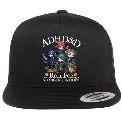 Adhd Dnd Adventurers Roll For Concentration Flat Bill Trucker Hat