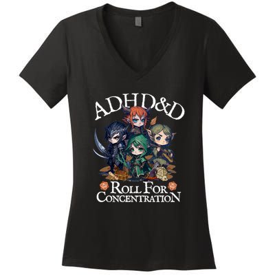 Adhd Dnd Adventurers Roll For Concentration Women's V-Neck T-Shirt
