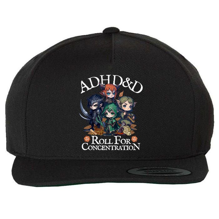 Adhd Dnd Adventurers Roll For Concentration Wool Snapback Cap