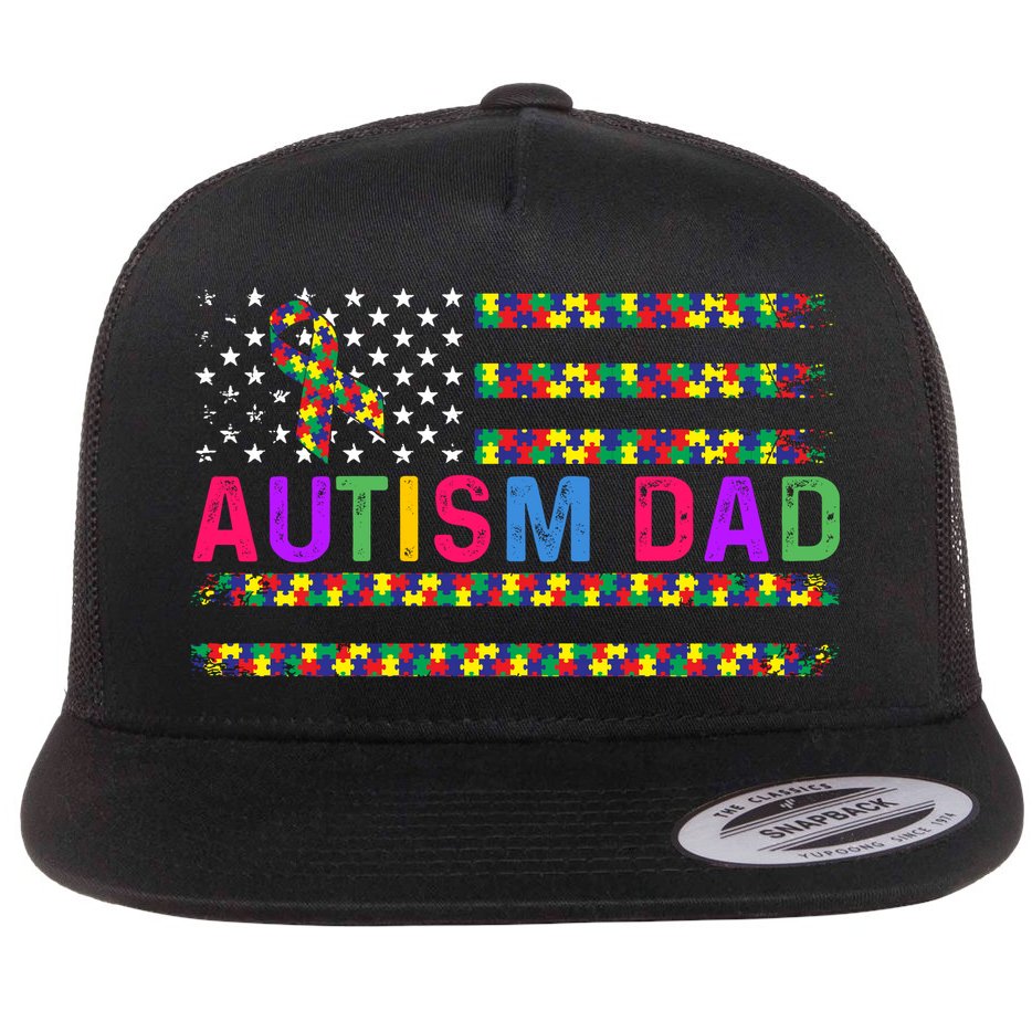 Autism Dad Autistic Child Father's Day Slogan Flat Bill Trucker Hat