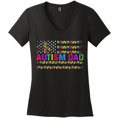 Autism Dad Autistic Child Father's Day Slogan Women's V-Neck T-Shirt