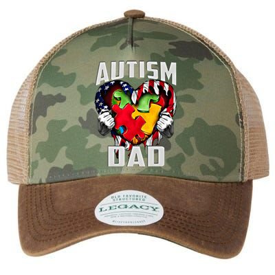 Autism Dad Awareness Love Heart Usa Flag Puzzle Piece Father Gift Legacy Tie Dye Trucker Hat