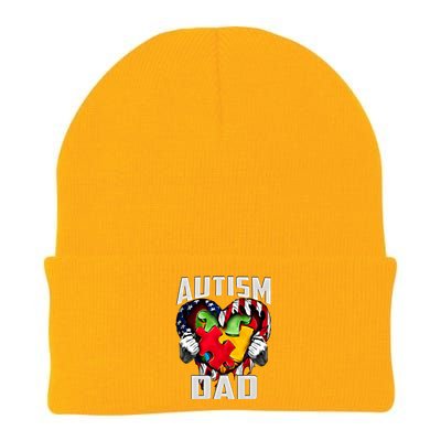 Autism Dad Awareness Love Heart Usa Flag Puzzle Piece Father Gift Knit Cap Winter Beanie