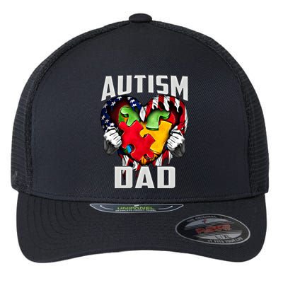 Autism Dad Awareness Love Heart Usa Flag Puzzle Piece Father Gift Flexfit Unipanel Trucker Cap