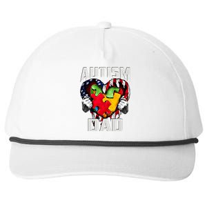 Autism Dad Awareness Love Heart Usa Flag Puzzle Piece Father Gift Snapback Five-Panel Rope Hat