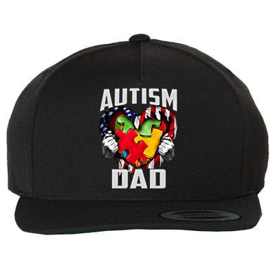 Autism Dad Awareness Love Heart Usa Flag Puzzle Piece Father Gift Wool Snapback Cap