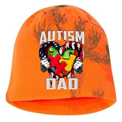 Autism Dad Awareness Love Heart Usa Flag Puzzle Piece Father Gift Kati - Camo Knit Beanie