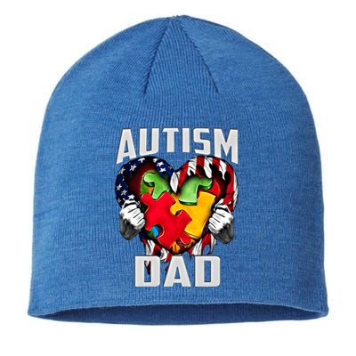 Autism Dad Awareness Love Heart Usa Flag Puzzle Piece Father Gift Sustainable Beanie