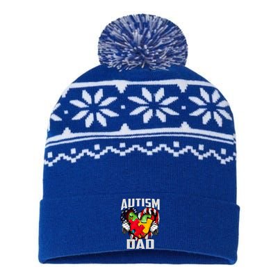 Autism Dad Awareness Love Heart Usa Flag Puzzle Piece Father Gift USA-Made Snowflake Beanie