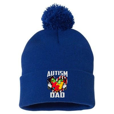 Autism Dad Awareness Love Heart Usa Flag Puzzle Piece Father Gift Pom Pom 12in Knit Beanie