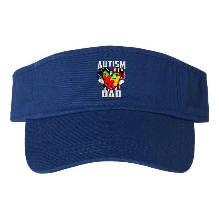 Autism Dad Awareness Love Heart Usa Flag Puzzle Piece Father Gift Valucap Bio-Washed Visor