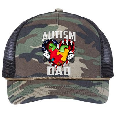 Autism Dad Awareness Love Heart Usa Flag Puzzle Piece Father Gift Retro Rope Trucker Hat Cap