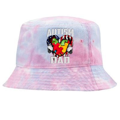 Autism Dad Awareness Love Heart Usa Flag Puzzle Piece Father Gift Tie-Dyed Bucket Hat