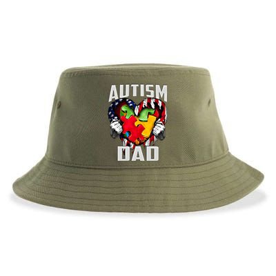 Autism Dad Awareness Love Heart Usa Flag Puzzle Piece Father Gift Sustainable Bucket Hat