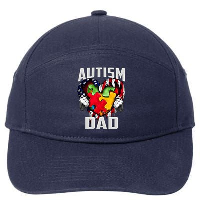 Autism Dad Awareness Love Heart Usa Flag Puzzle Piece Father Gift 7-Panel Snapback Hat