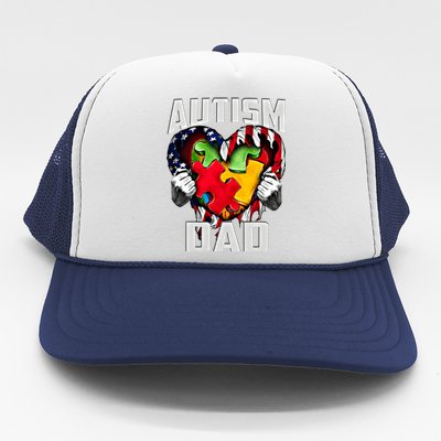 Autism Dad Awareness Love Heart Usa Flag Puzzle Piece Father Gift Trucker Hat