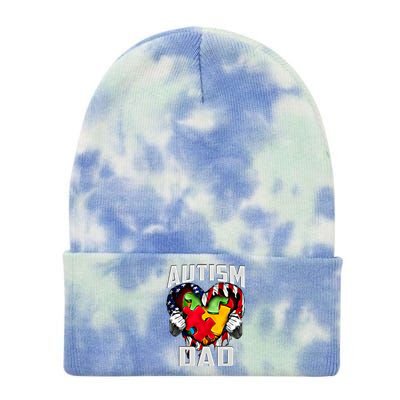 Autism Dad Awareness Love Heart Usa Flag Puzzle Piece Father Gift Tie Dye 12in Knit Beanie