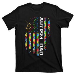 Autism Dad Awareness American Flag USA T-Shirt