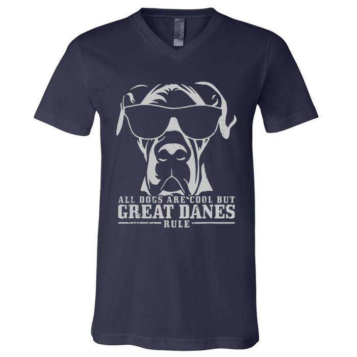 All Dogs Are Cool Great Danes V-Neck T-Shirt