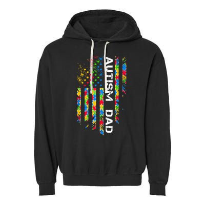 Autism Dad Awareness American Flag USA Garment-Dyed Fleece Hoodie
