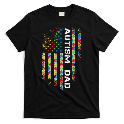 Autism Dad Awareness American Flag USA T-Shirt