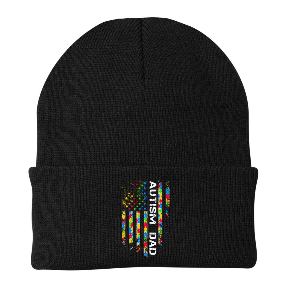 Autism Dad Awareness American Flag USA Beanie