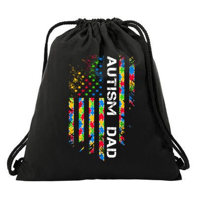 Autism Dad Awareness American Flag USA Drawstring Bag