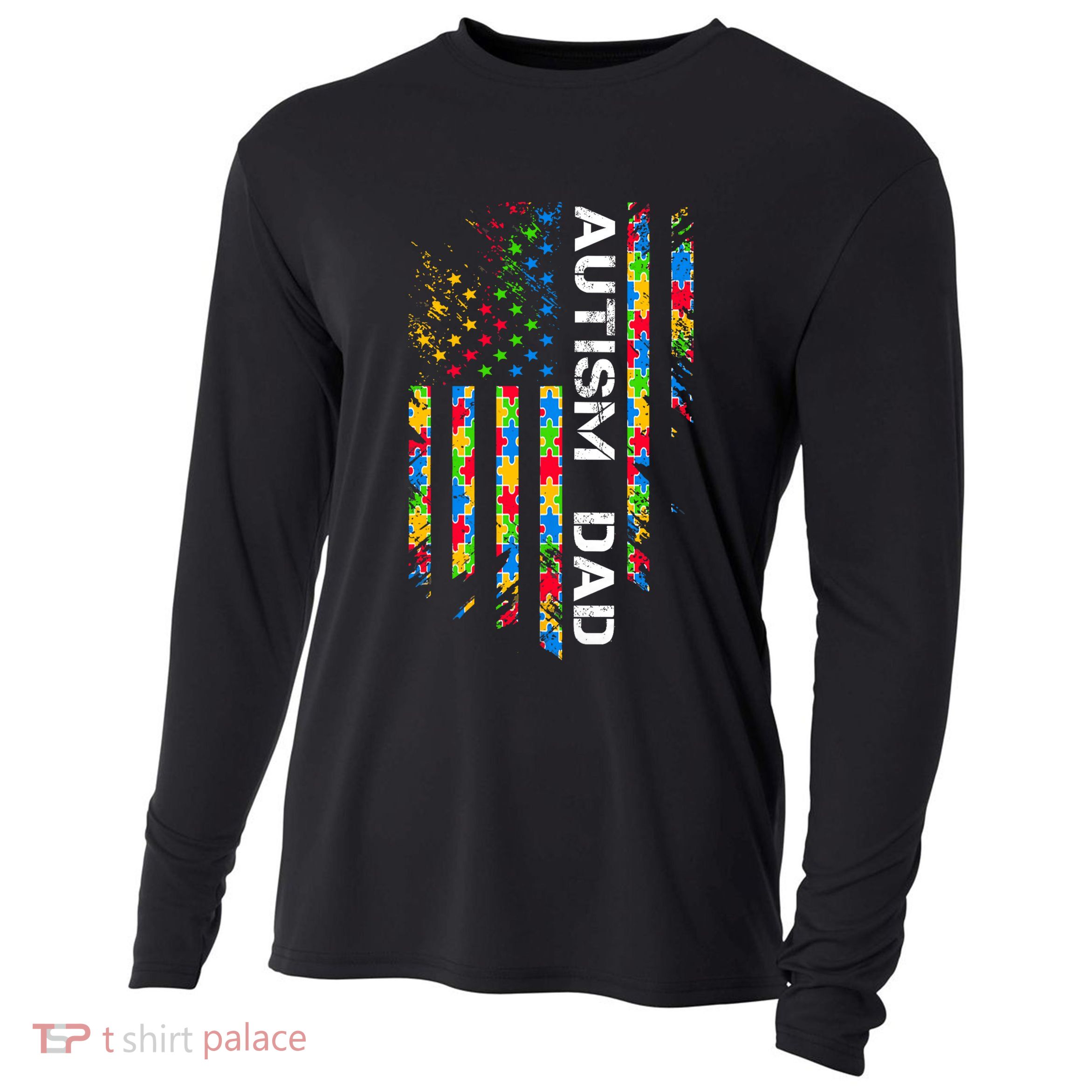 Autism Dad Awareness American Flag USA Cooling Performance Long Sleeve Crew