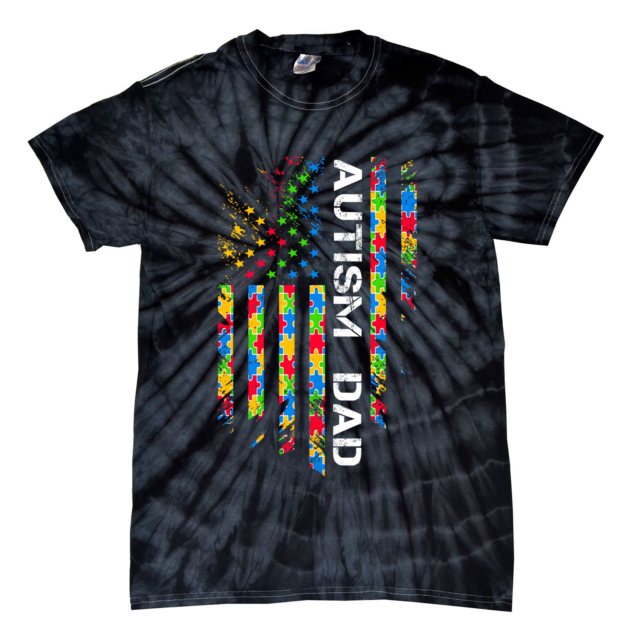 Autism Dad Awareness American Flag USA Tie-Dye T-Shirt