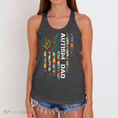 Autism Dad Awareness American Flag USA Women's Knotted Racerback Tank