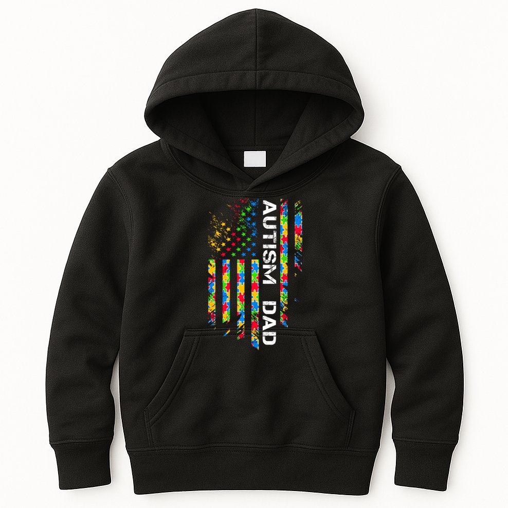 Autism Dad Awareness American Flag USA Kids Hoodie