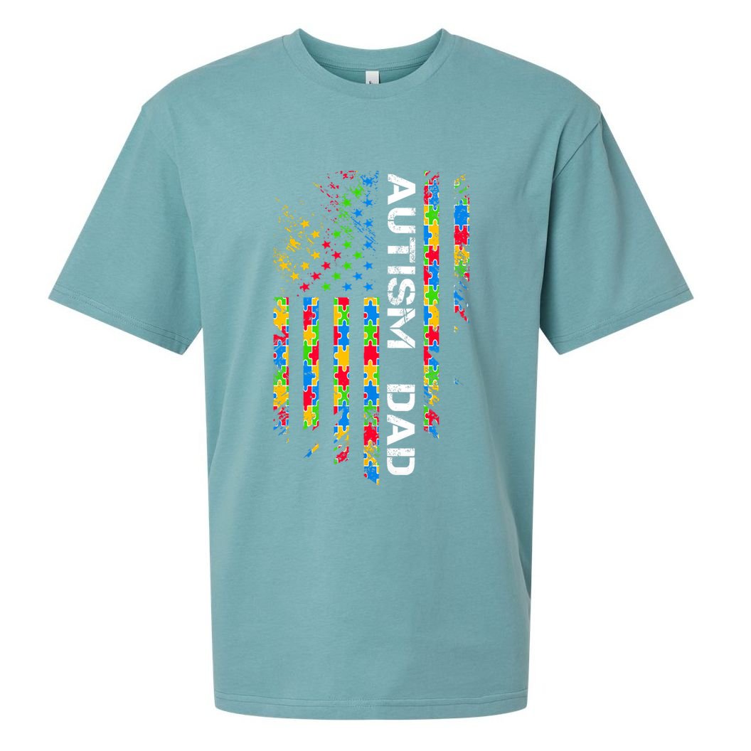 Autism Dad Awareness American Flag USA Sueded Cloud Jersey T-Shirt