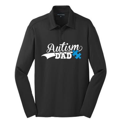 Autism Dad Awareness Support Gift Puzzle Gift Silk Touch Performance Long Sleeve Polo