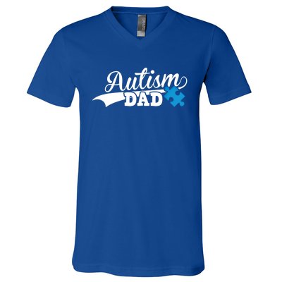 Autism Dad Awareness Support Gift Puzzle Gift V-Neck T-Shirt