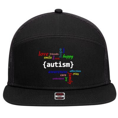 Autism Design Autism Awareness Design 7 Panel Mesh Trucker Snapback Hat