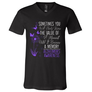 Alzheimers Disease Awareness Dementia I Wear Purple V-Neck T-Shirt