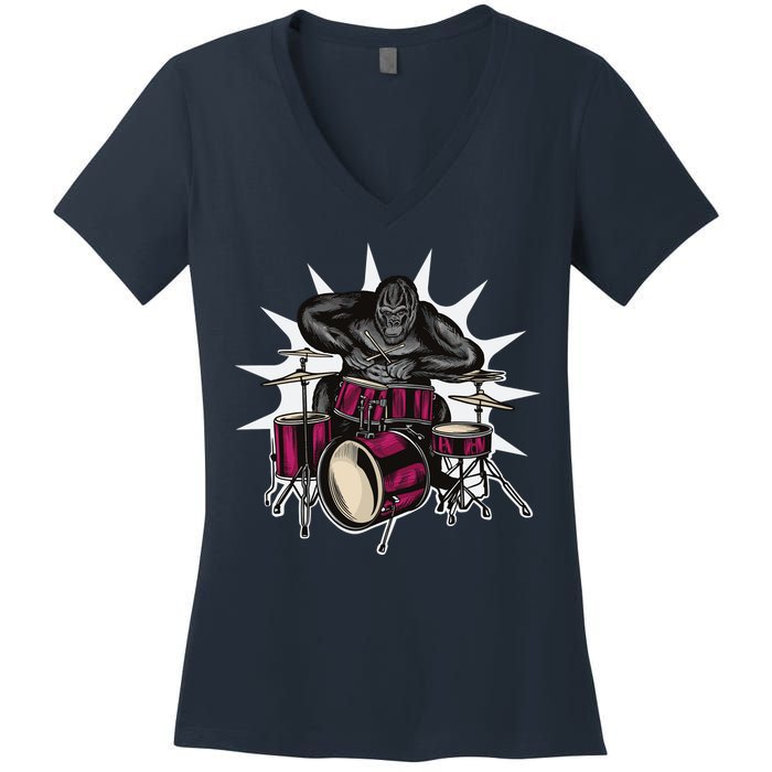 Ape Drummer Women's V-Neck T-Shirt