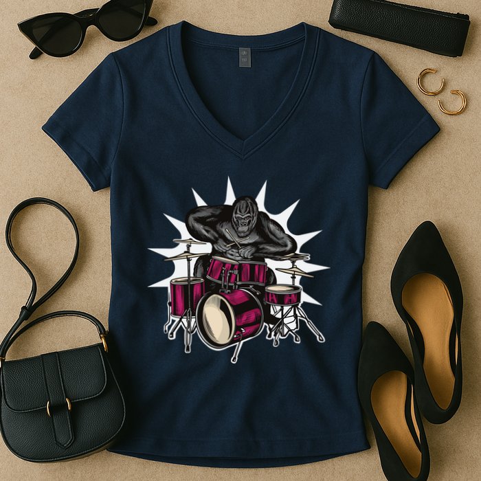 Ape Drummer Women's V-Neck T-Shirt
