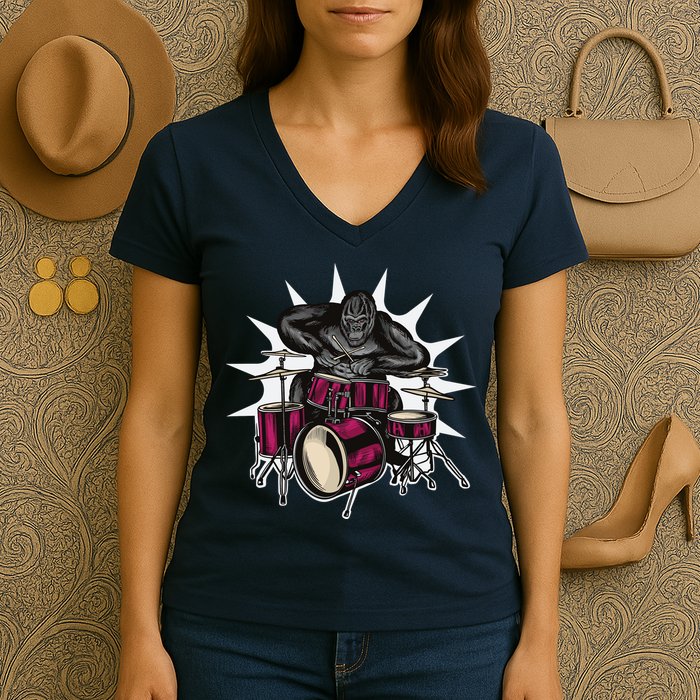 Ape Drummer Women's V-Neck T-Shirt