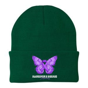 Alzheimers Disease Awareness Month Purple Ribbon Butterfly Knit Cap Winter Beanie